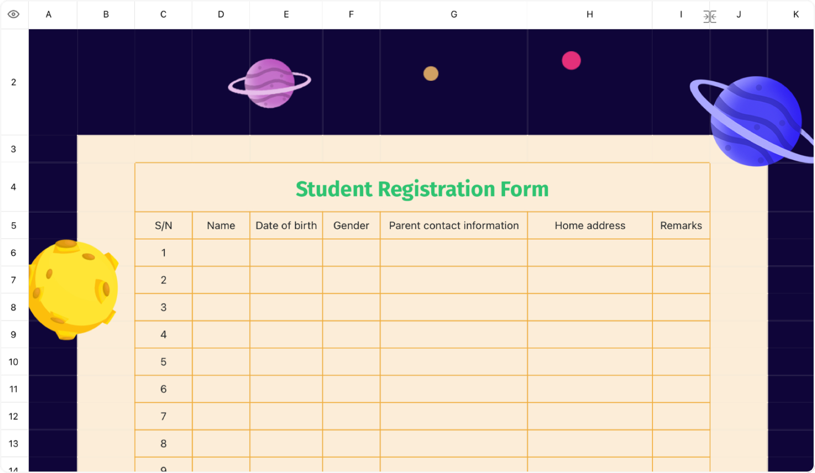Student registration form